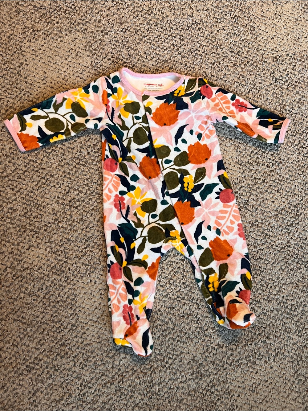 Magnetic Me Beige Tropical Floral Footie Sleeper 0-3 Baby Girl Modal Neutral